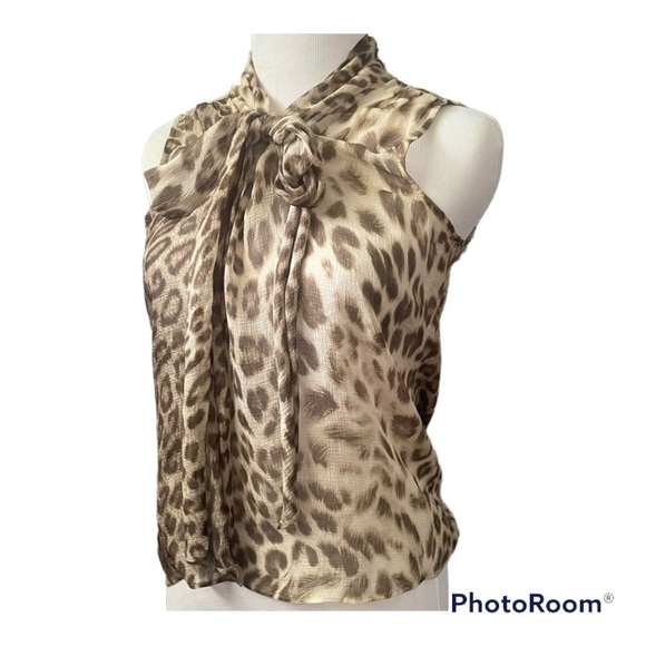 Talbots Tops - Talbots sheer cheetah print bow neck tank top size 2 petite